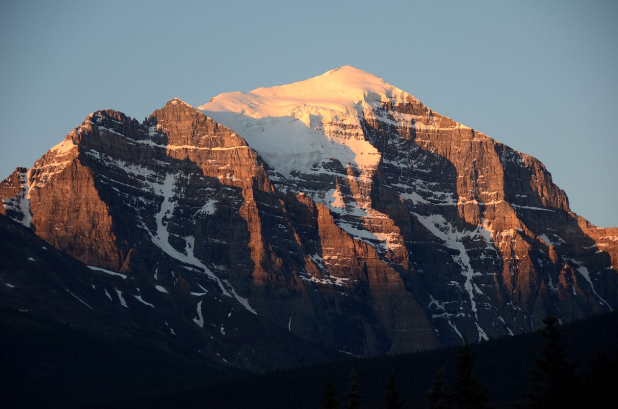 06 First Rays Of Sunrise On Mount Temple From Lake Louise Village